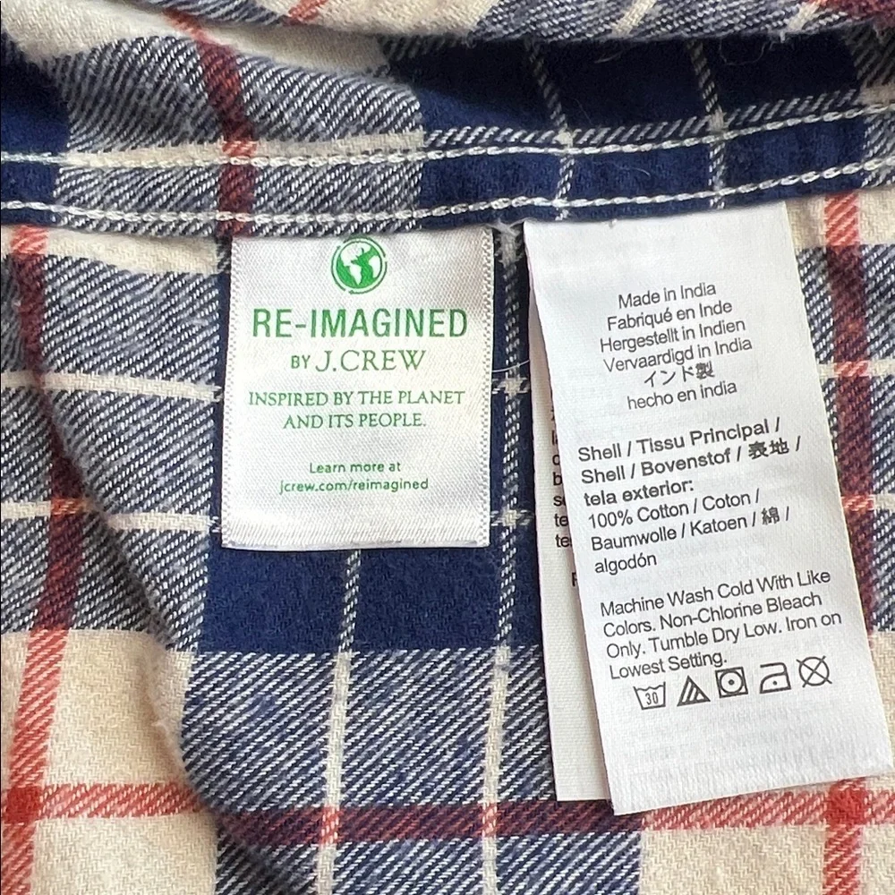 J.Crew Men’s Plaid flannel shirt Blue & Off White SZ XL